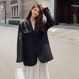 韩版宽松西装外套女春秋2025年新款气质简约时尚休闲黑色西服炸街，女装西装，浙宝088