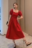 现货X1015P100K1582021夏季新款收腰泡泡袖连衣裙，女装连衣裙，浙宝088