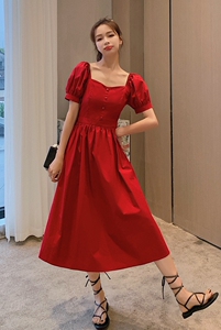 现货 X1015P100K158 2021夏季新款收腰泡泡袖连衣裙图片