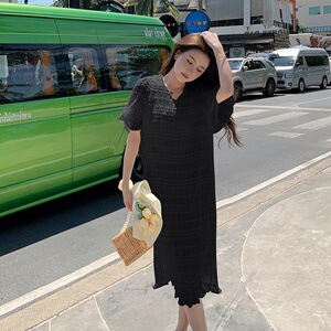 现货M521P100K158 2024夏装新款短袖雪纺连衣裙图片