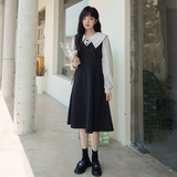 现货M127P115K1682024春秋装撞色拼接长袖花边连衣裙，女装连衣裙，浙宝088