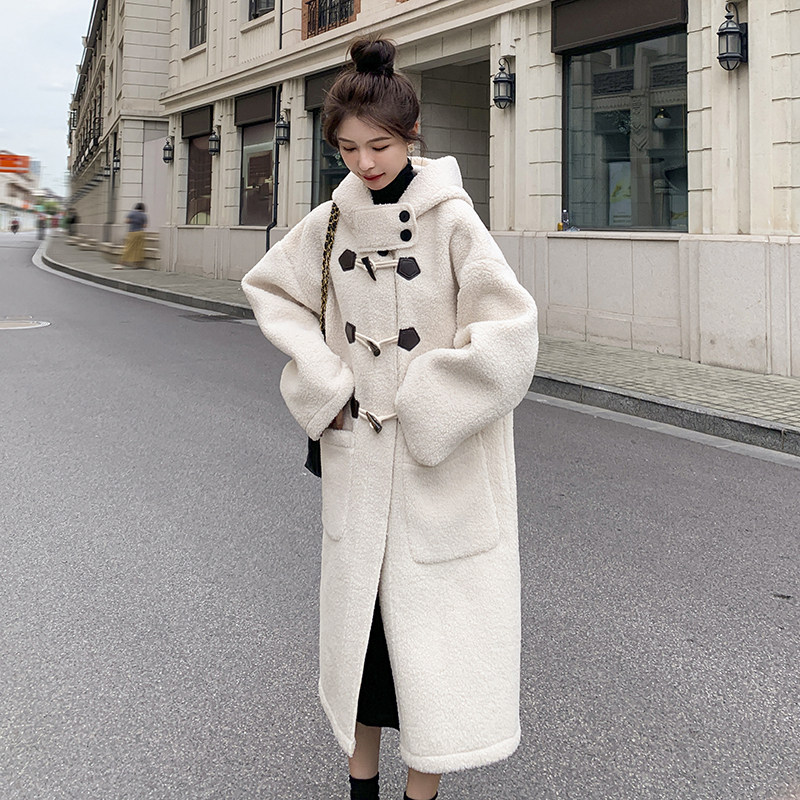 出货M205P185K2782022冬装羊羔毛连帽外套中长款大衣，女装毛呢外套，浙宝088