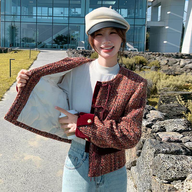 新款轻薄短款羽绒服女小香风2024冬高端羽绒内胆90绒宽松盘扣外套,女装羽绒服,浙宝088
