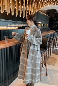 现货X889P160K248格子中长款格子毛呢外套女子大衣2021冬装新款图片