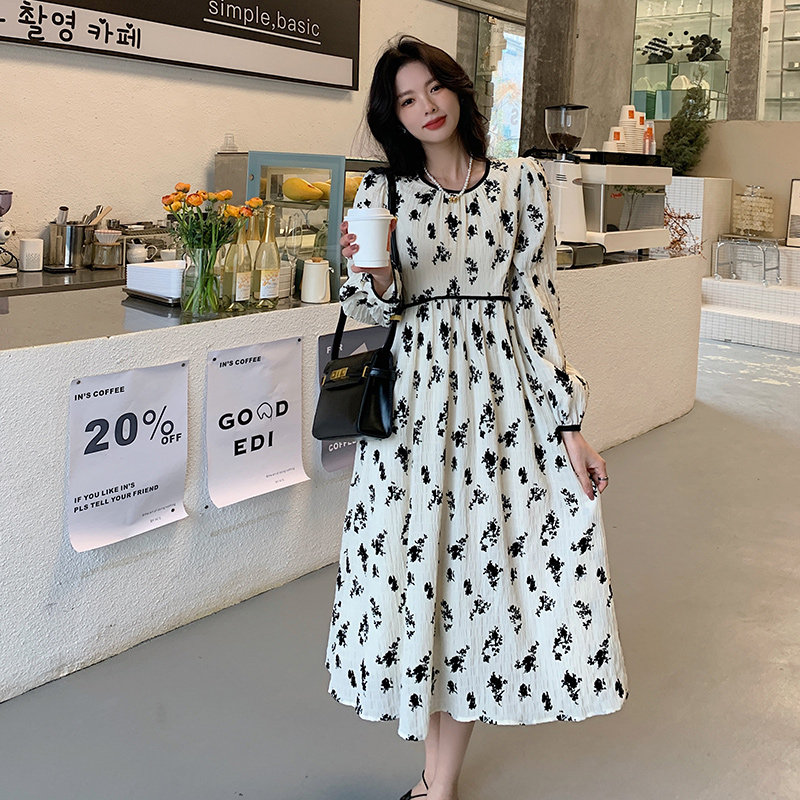 法式碎花连衣裙春秋女装2025新款春装时尚温柔气质别致收腰长裙冬,女装连衣裙,浙宝088