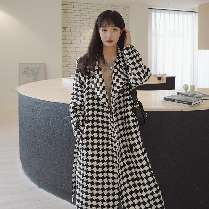 出货中M215P175K2682022冬装新款千鸟格撞色大衣毛呢外套,女装毛呢外套,浙宝088