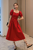 现货X1015P100K1582022夏季新款收腰泡泡袖连衣裙，女装连衣裙，浙宝088