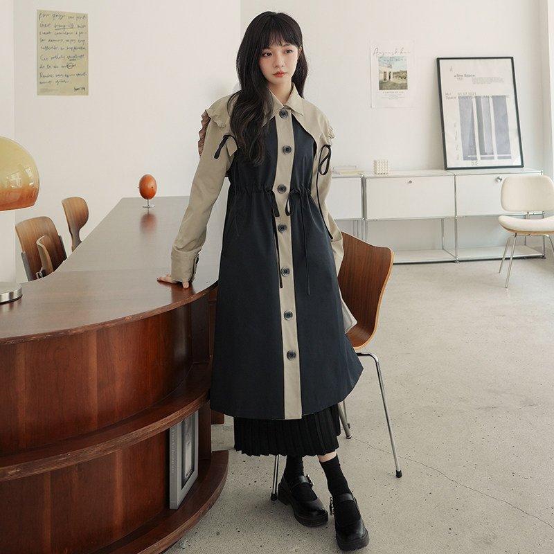 今年流行时尚拼接撞色风衣外套女春秋2025年新款春装中长款大衣潮,女装风衣,浙宝088