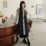 今年流行时尚拼接撞色风衣外套女春秋2025年新款春装中长款大衣潮，女装风衣，浙宝088