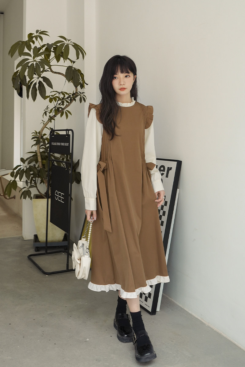 日系黑色背带连衣裙女夏2025新款宽松休闲减龄气质长裙假,女装连衣裙,浙宝088