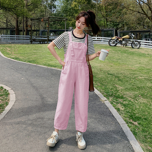 奶fufu工装背带裤女2024夏季新款韩系复古减龄学生休闲百搭阔腿裤图片