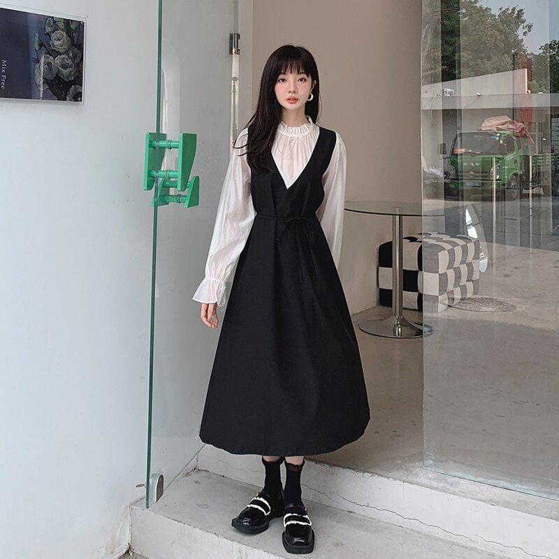 现货M157P115K1682024秋装新款假两件拼接撞色连衣裙,女装连衣裙,浙宝088