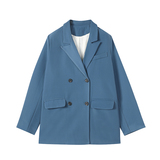 高级感蓝色西装外套女春装2025年新款春秋季气质女神范宽松小西服，女装西装，浙宝088