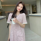 韩剧女主小香风连衣裙女2025年夏季新款法式高级感气质显瘦a字裙，女装连衣裙，浙宝088