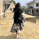 新中式黑色假两件水墨画拼接卫衣裙女2025春新款中长款过膝连衣裙，女装连衣裙，浙宝088