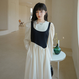 现货M136P115K1682022秋装新款不规则领子拼接撞色连衣裙，女装连衣裙，浙宝088