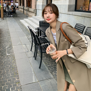 韩系宽松休闲卡其色西装风衣外套女春秋2025新款长款气质正肩大衣图片