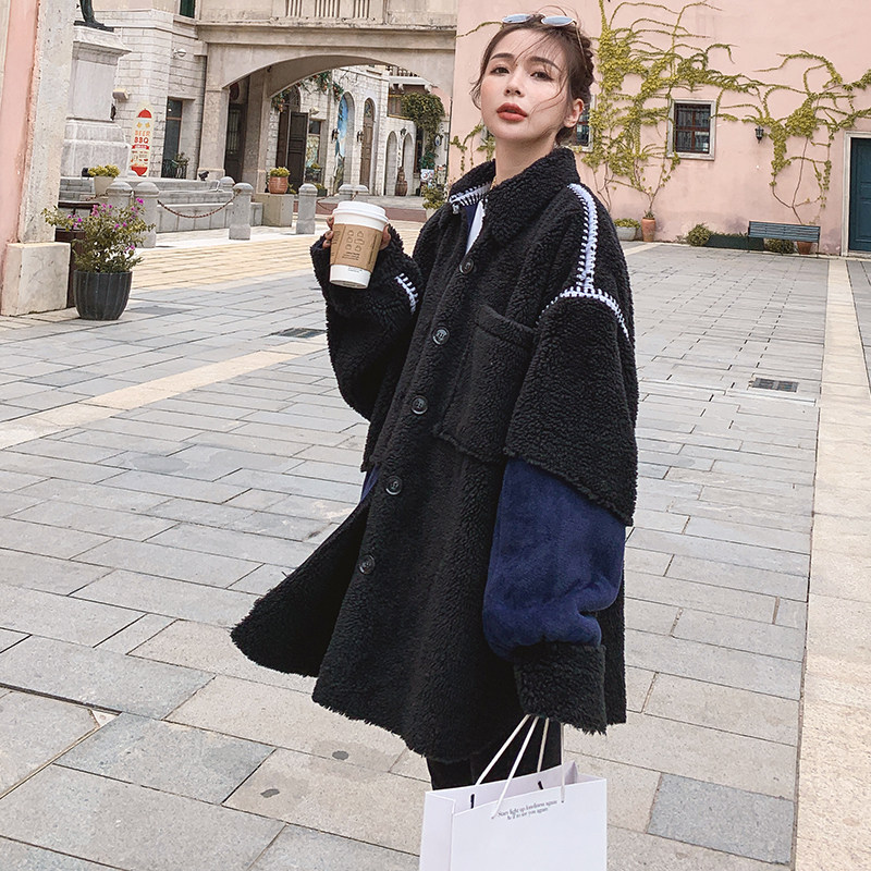M020P180K278出货中2022冬装新款撞色小香风织带拼接羊羔毛短外套，女装皮草，浙宝088