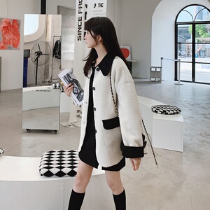 现货M171P185K268 冬新款皮毛一体羊羔毛两面穿外套毛呢加厚大衣图片