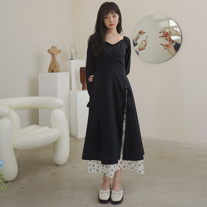 赫本风黑色长袖连衣裙春秋女装2025新款春装高级感气质别致长裙冬,女装连衣裙,浙宝088