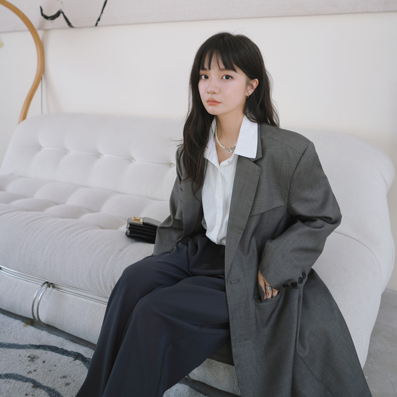 现货M157P145K1992022新款小西装过膝超长款单排扣外套2色，女装西装，浙宝088