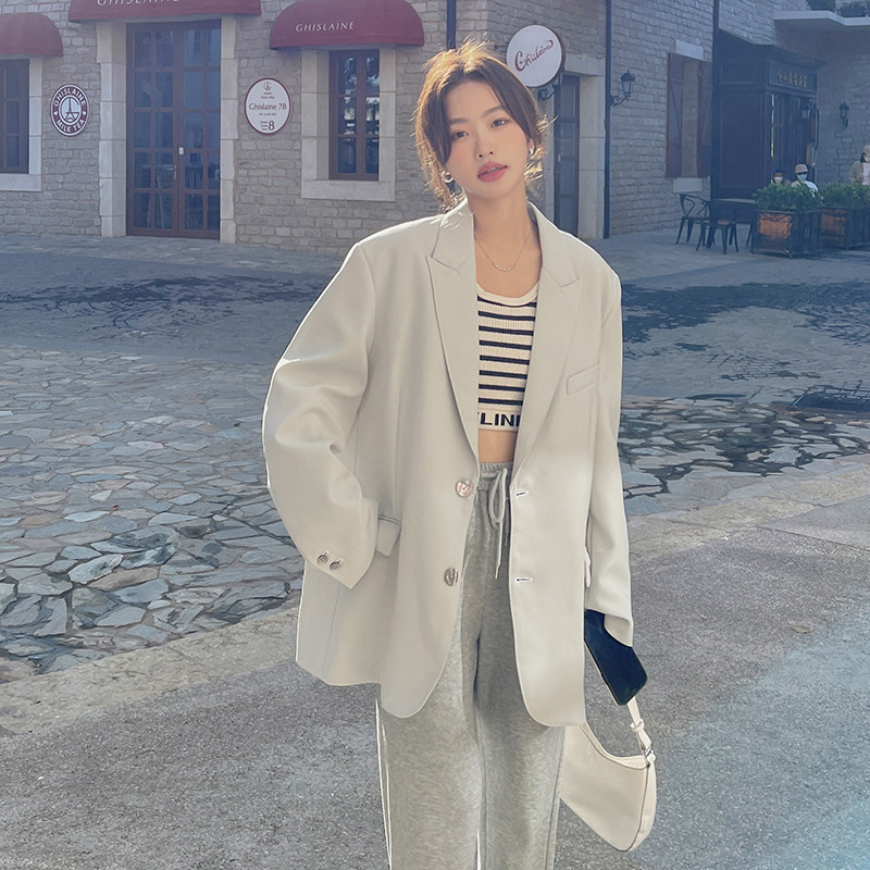 高级感超好看西装外套女春秋2025新款休闲宽松廓形炸街薄款小西服,女装西装,浙宝088