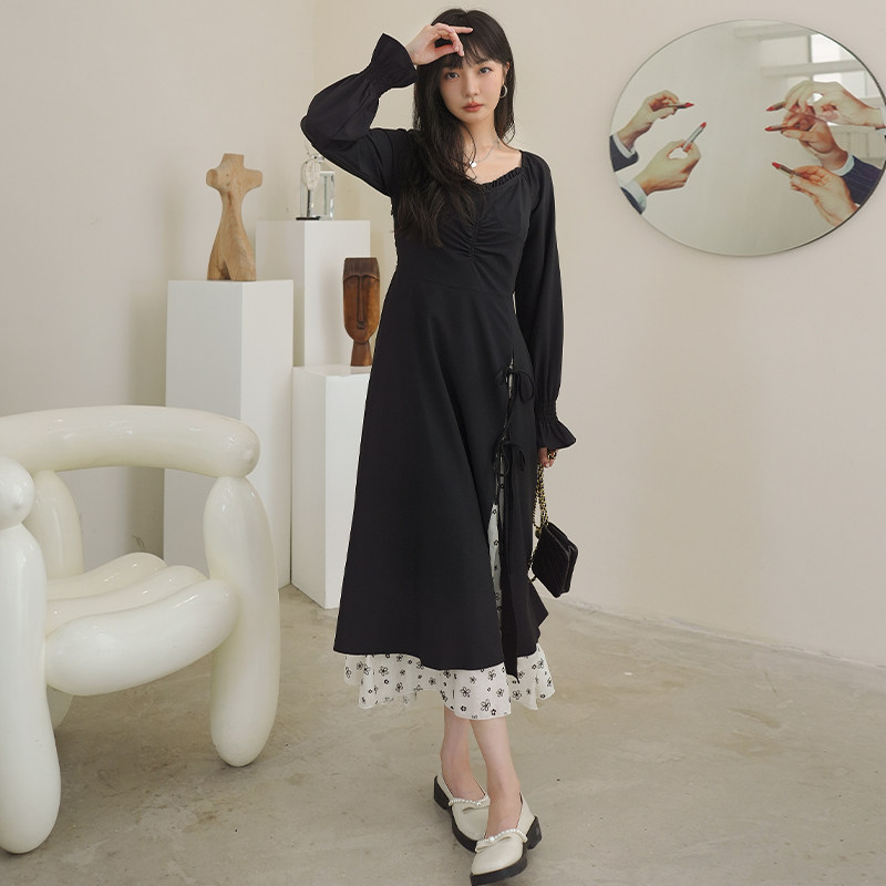 赫本风黑色长袖连衣裙春秋女装2025新款春装高级感气质别致长裙冬,女装连衣裙,浙宝088