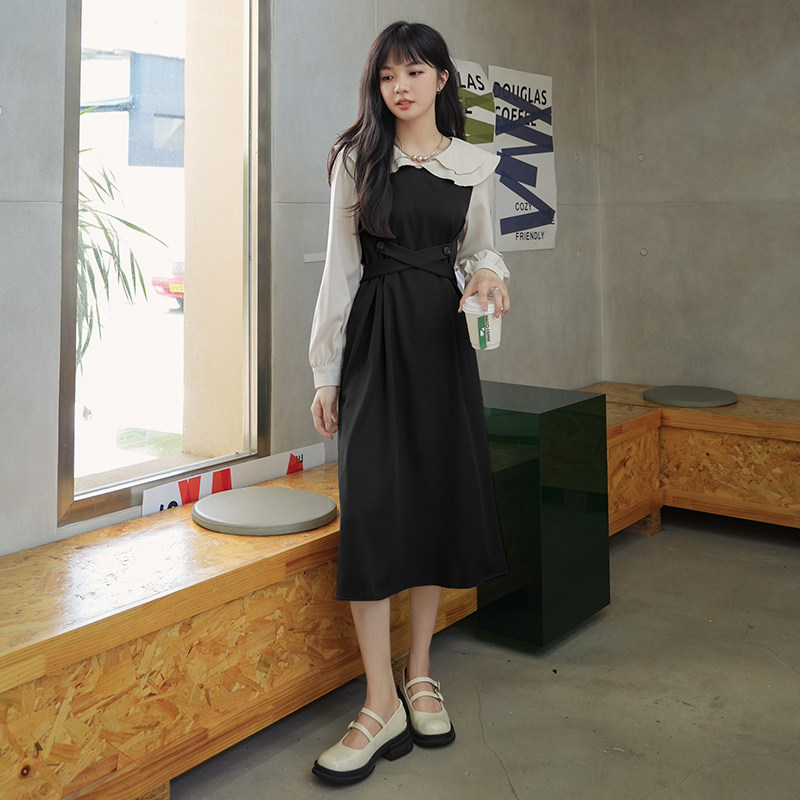 现货M133P115K1682022秋装新款荷叶双层领拼接撞色连衣裙，女装连衣裙，浙宝088