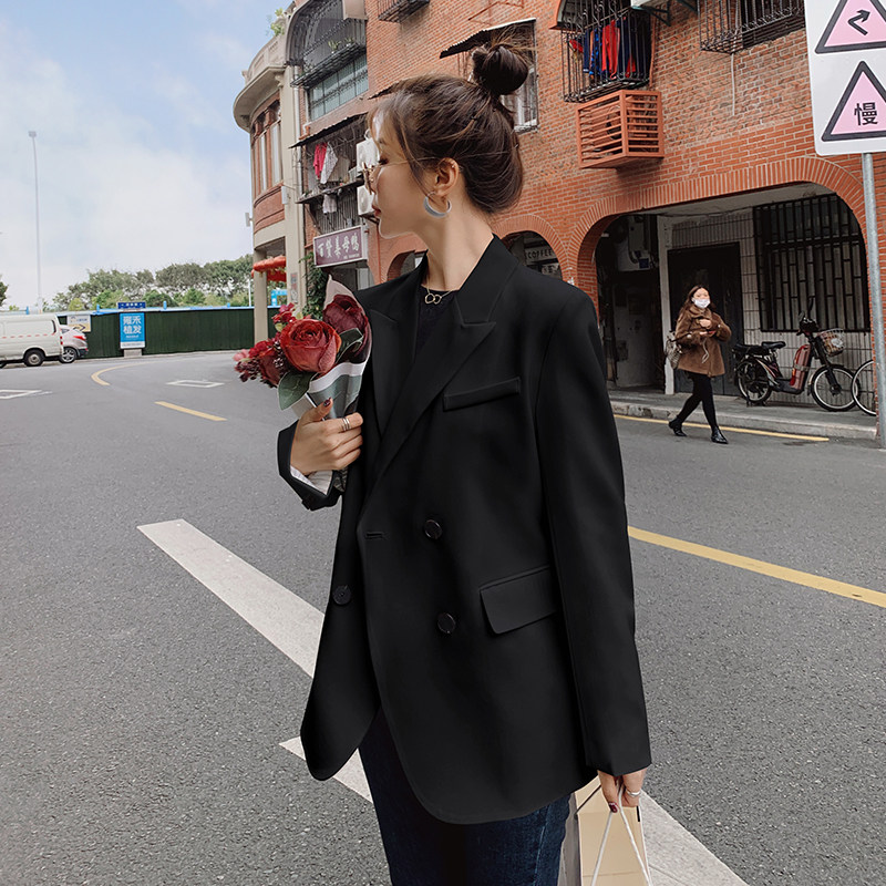 chic西装外套小个子女2025新款春秋韩版双排扣宽松高级时尚小西服,女装西装,浙宝088