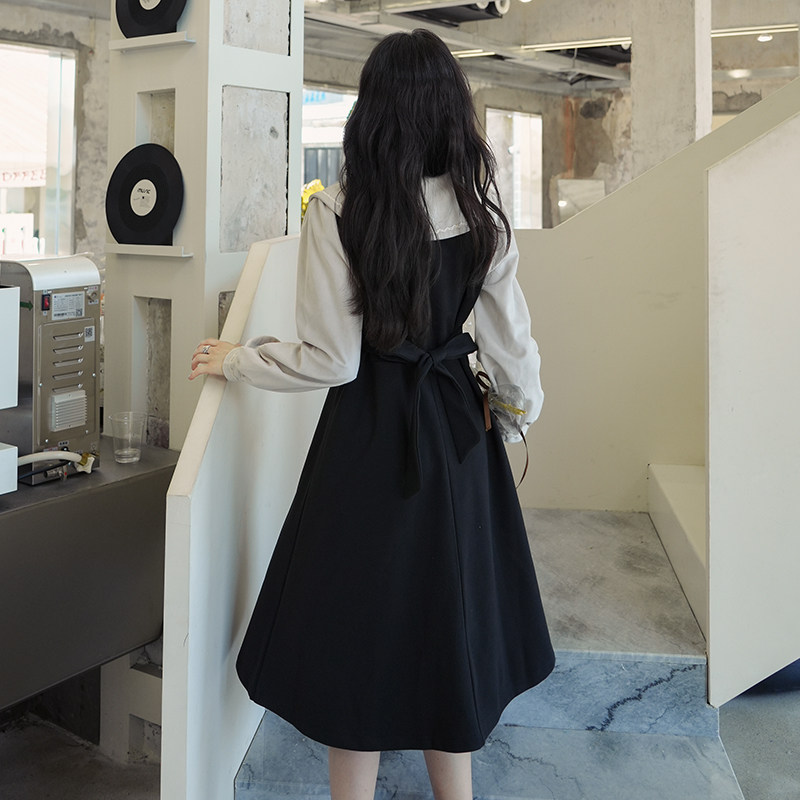 现货M127P115K1682024春秋装撞色拼接长袖花边连衣裙,女装连衣裙,浙宝088