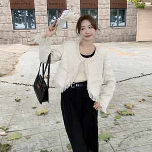 白色流苏小香风外套女2023秋季新款法式高级感气质名媛短开衫上衣图片