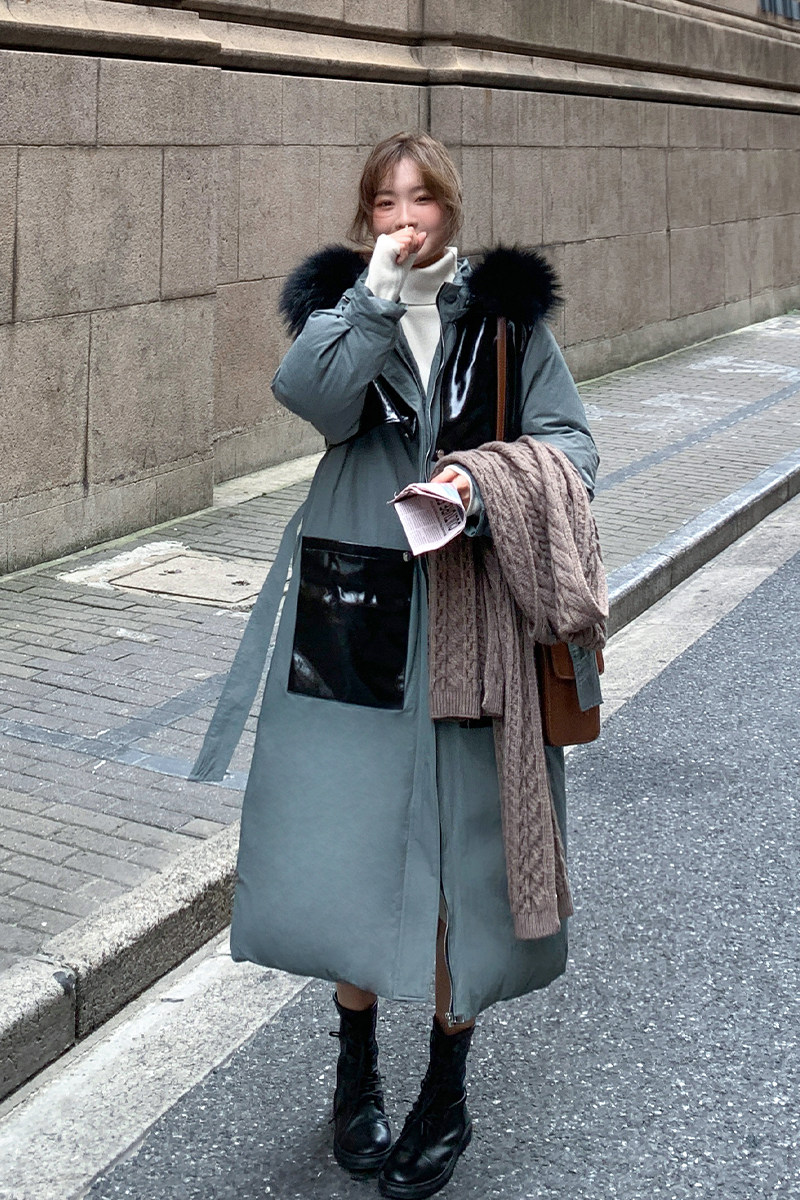 出货中M001P195K2882021冬装新款大毛领长款羽绒服撞色外套女,女装棉衣/棉服,浙宝088