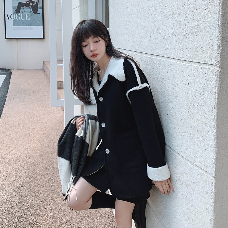 出货M171P185K268冬新款皮毛一体羊羔毛两面穿外套加厚大衣,女装毛呢外套,浙宝088
