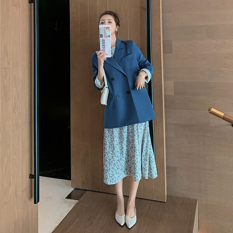 高级感蓝色西装外套女春装2025年新款春秋季气质女神范宽松小西服,女装西装,浙宝088