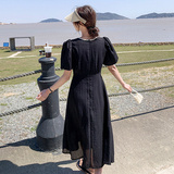 法式赫本风气质时尚高级感镂空露肩设计黑色连衣裙2025女夏季新款，女装连衣裙，浙宝088