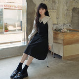 现货M127P115K1682022秋装撞色拼接长袖花边连衣裙，女装连衣裙，浙宝088