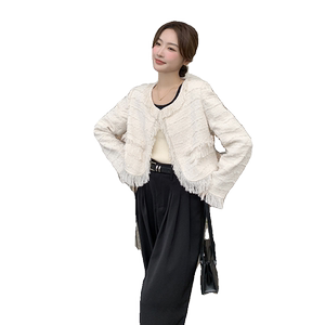 白色流苏小香风外套女2023秋季新款法式高级感气质名媛短开衫上衣图片