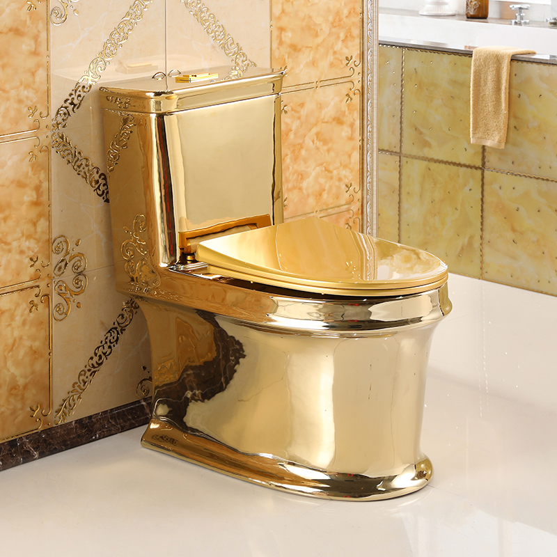 个性土豪金抽水马桶创意彩色坐便器防臭陶瓷静音座便器虹吸超漩式