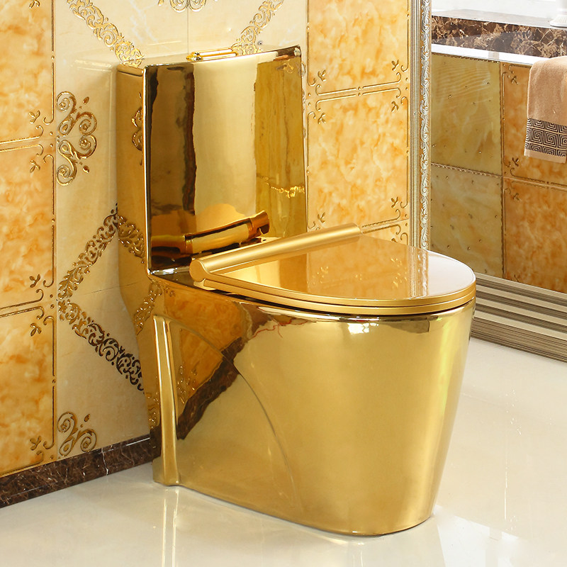 家用欧式抽水金色马桶超漩式8.0大管道坐便器节水彩色防臭座便器