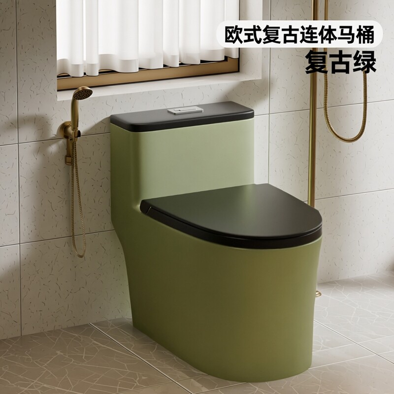 欧式复古绿座便器家用卫生间连体式马桶坐便器虹吸座便