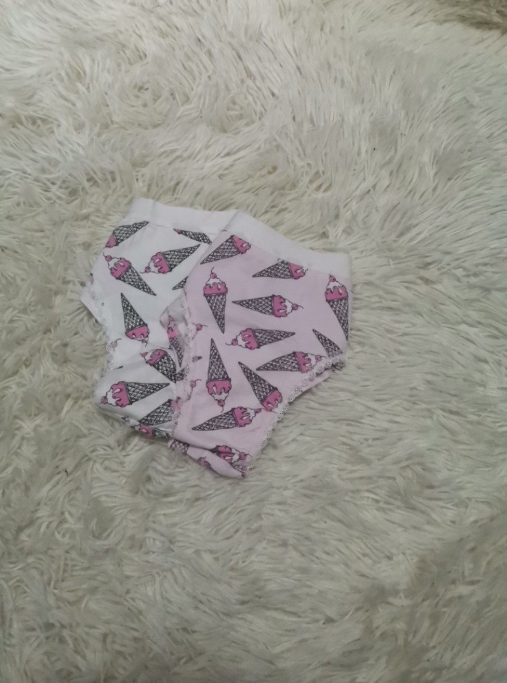 外贸原单宽松紧腰低腰三角内裤底裤裤头窄档丁字裤冰激凌图案