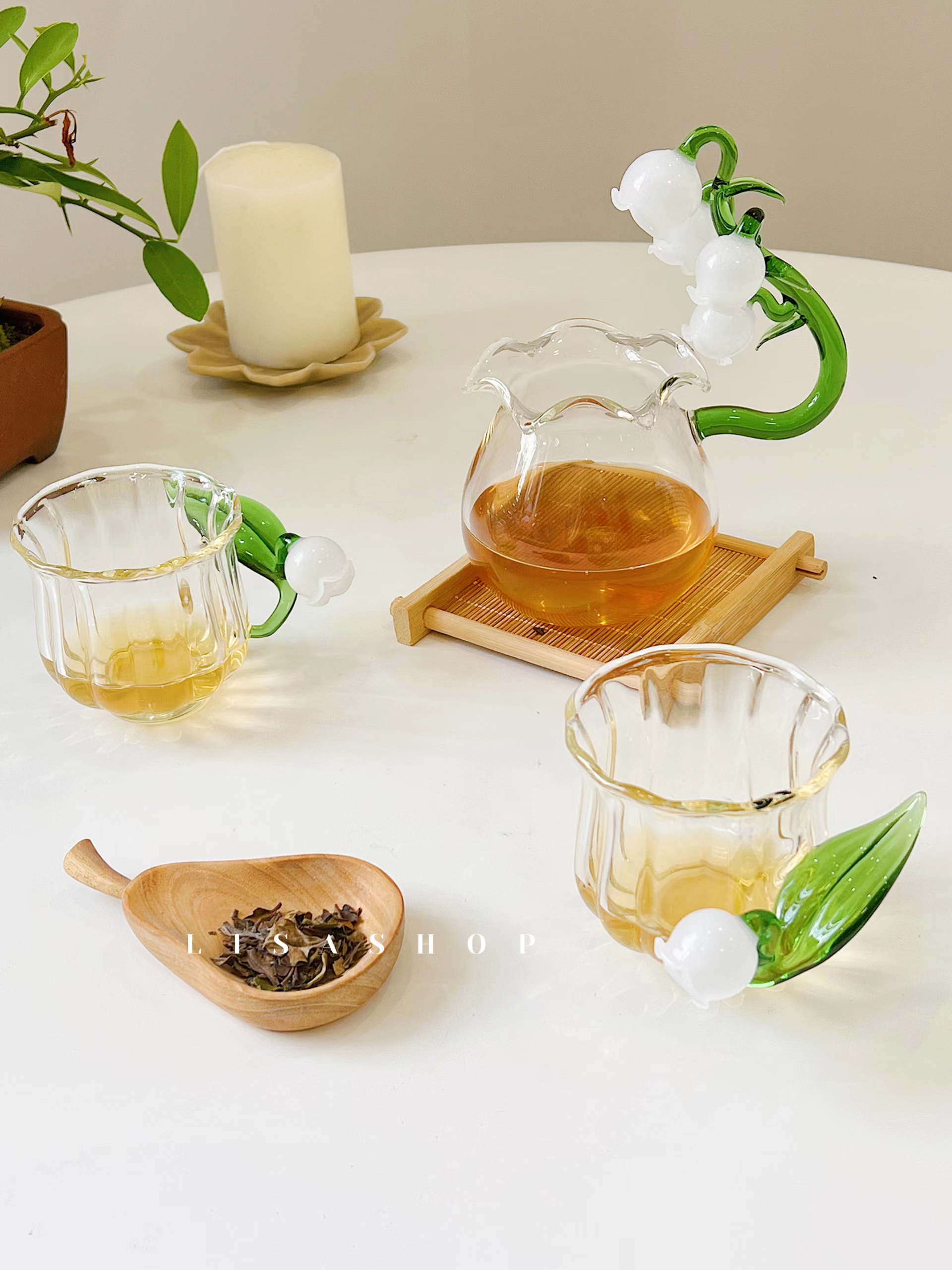 玻璃公道杯铃兰花手作杯子