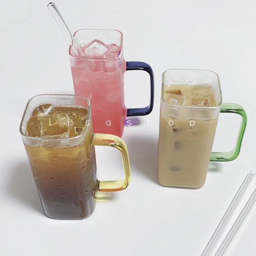 ins同款四方耐热手柄带把玻璃杯