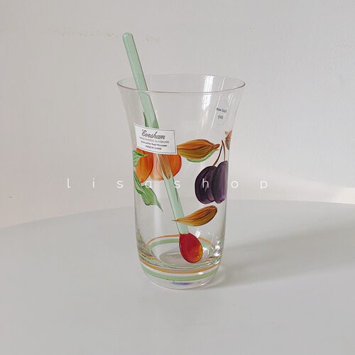ls中古手绘樱桃玻璃杯果汁汽水