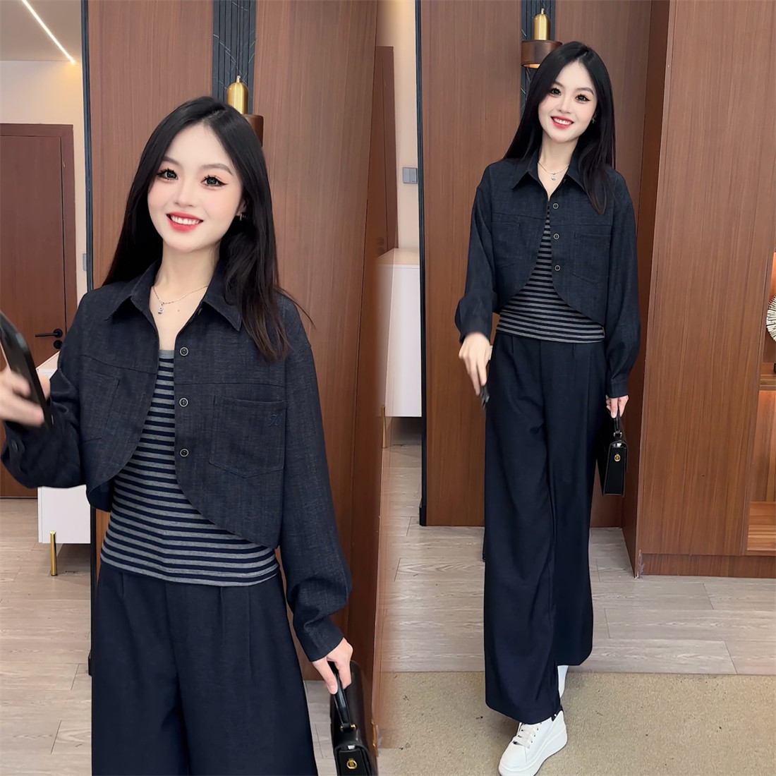 婉星儿秋季新款显瘦气质长袖洋气时尚休闲百搭减龄牛仔套装
