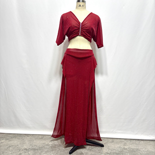 2025新款肚皮舞服装肚皮舞女团服飘带长裙演出服练功服烫钻舞蹈服