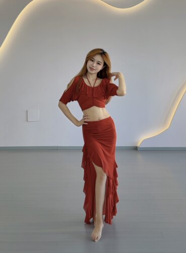 2026新款肚皮舞套装练习服花边演出服高级感表演出服显套装女网纱