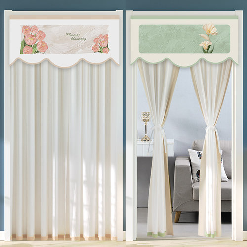 夏季蕾丝门帘防蚊纱帘布艺家用卧室空调隔断空调挡风帘免打孔挂帘