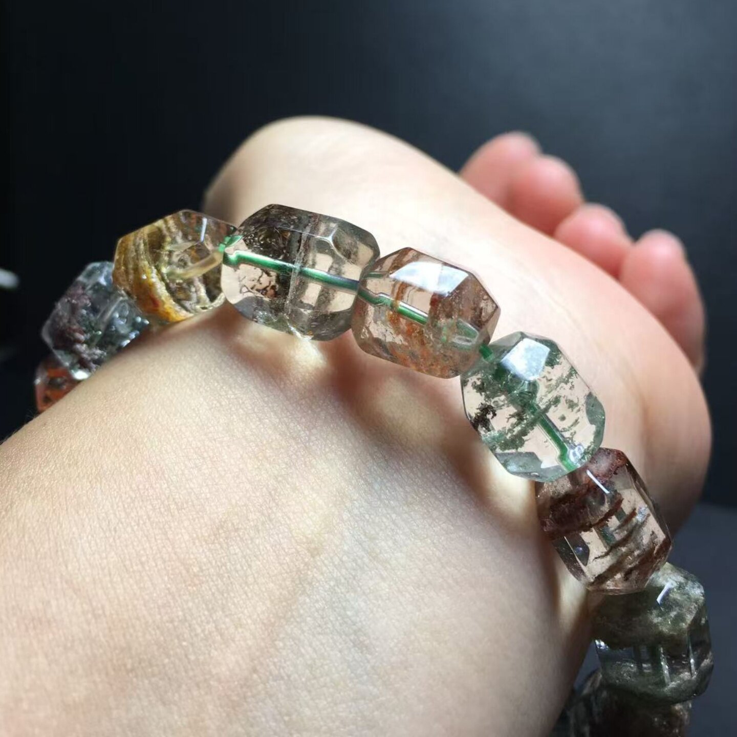 彩幽灵手串 天然水晶 Multi-inclusions 切面 四季 多色单圈