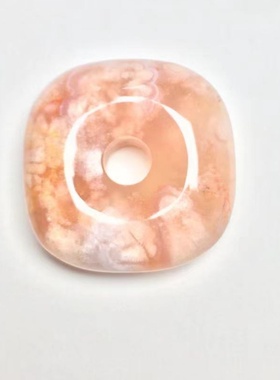 樱花玛瑙天然水晶平安扣项坠方扣